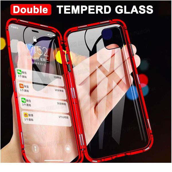 

360 magnetic adsorption metal case for iphone 11 12 pro xs max xr se double sided glass case for ip bbywgr