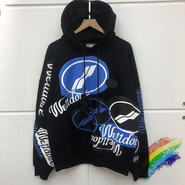 

patchwork foaming printing hoodie men women black blue green red welldone sweatshirts pullover