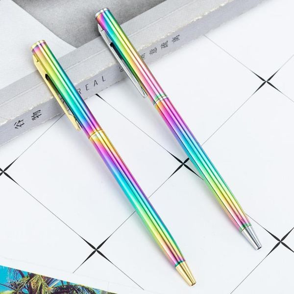 

kawaii ballpoint pens mini black ink pencil metal 1.0mm slim ball point pen colorful office school rotate oil writing stationery1, Blue;orange
