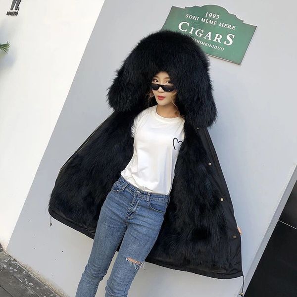 

women real racoon dog fur coat 201103, Black