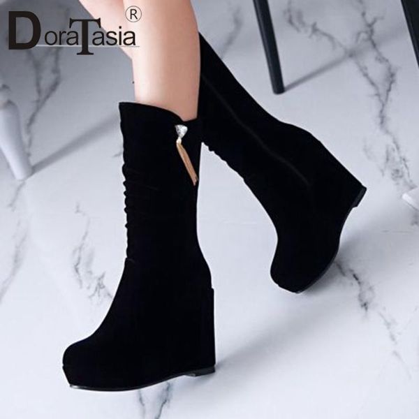 

doratasia new female wedges high heels boots fashion decoration autumn daily concise boots women party platform shoes woman, Black