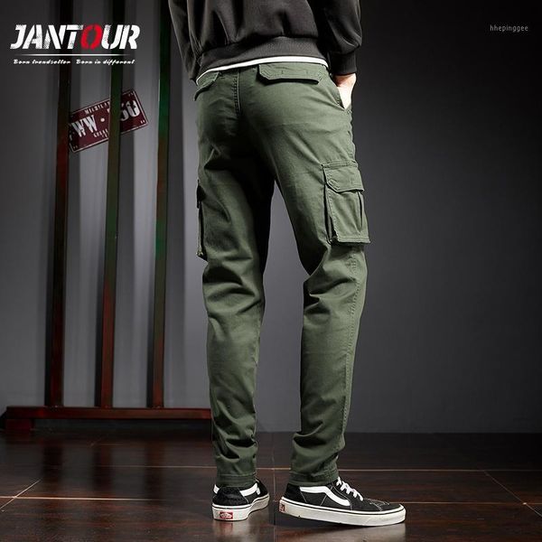 

men's pants brand men clothing autumn winter cotton cargo elastic multiple pocket outdoor straight trousers pantalon homme 28-381, Black