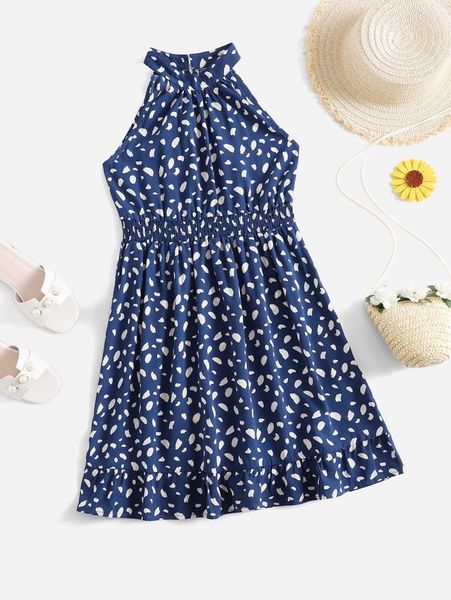 

toddler girls allover print shirred waist dress she, Red;yellow