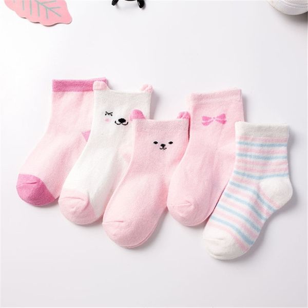 

5 pair/lot kids cute soft cartoon cotton socks boy,girl,baby warm stripe dots fashion sport socks spring summer children gift cn y201009, Pink;yellow