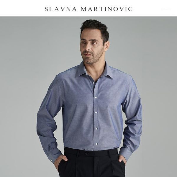 

slavna martinovic 2020 autumn blue twill shirt men's work business shirt regular version mens dress shirts1, White;black