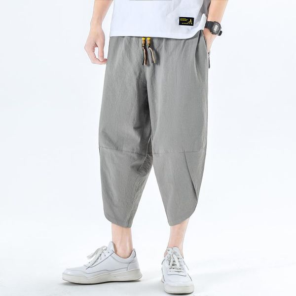 

men pants men's wide crotch harem pants loose large cropped trousers wide-legged bloomers bermuda masculina male, Black