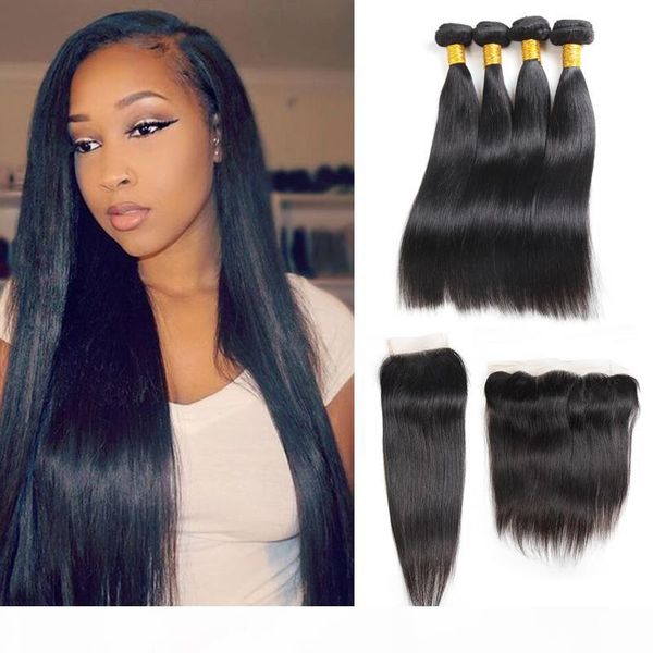 

brazilian straight 4 bundles with closure human hair extensions unprocessed malaysia peruvian brazilian virgin human hair weaves wholesale, Black;brown
