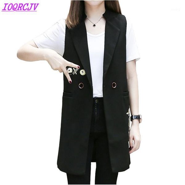 

vests jacket for women spring sleeveless blazer long outerwear plus size waistcoat print cardigan slim female ioqrcjv h3361, Black;white