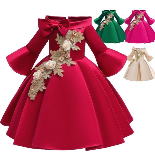

skirt off shoulder middle sve girls' new year's children's princs drs, Red;yellow