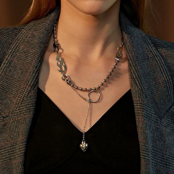 

chokers flame-shape clavicle chains heart pendant trendy necklace men women short punk harajuku jewelry fashion accessories, Golden;silver