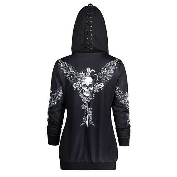 

gothic skull hooded hoodies women halloween coat fashion zipper fitness streetwear cool girls black hoodie sweatshirt