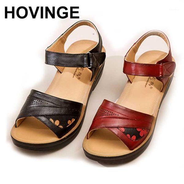 

hovinge summer women sandals genuine leather soft casual sandals ladies flat comfortable mother shoes woman shoes1, Black