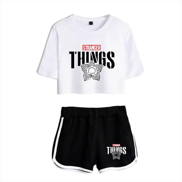 

girls outfit stranger things 2019 new 2d print leisure women two piece set shorts lovely t shirts tracksuit, Gray