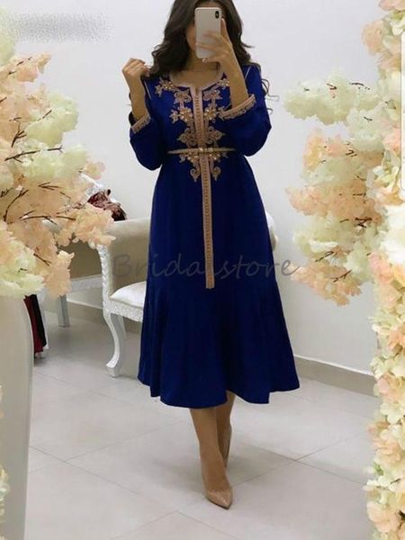 

new black royal blue short evening dresses with sleeves appliques pearls kaftan abaya evening gowns elegant tea length prom dress, Black;red