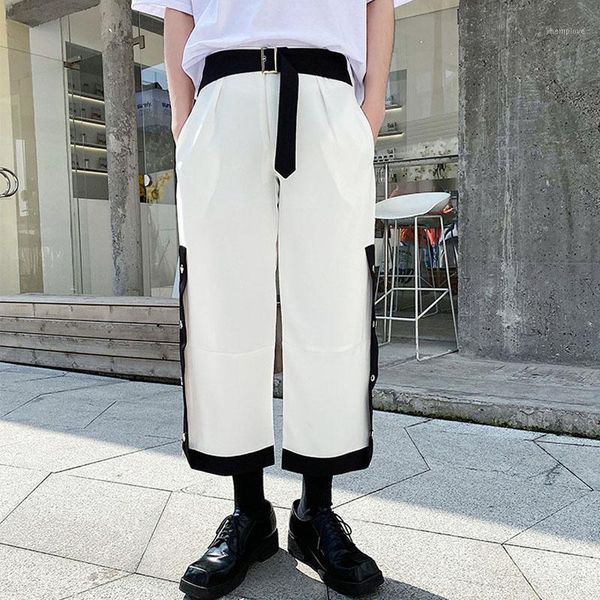 

male women streetwear vintage fashion pants men half elastic waist casual pant1, Black