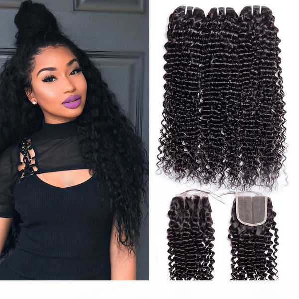 

deep weave closure peruvian human hair bundles closure 3 bundles with closure maxine 4x4, Black
