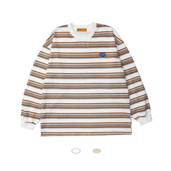 

men's t-shirts mankun e621 men's and women's autumn winter striped letter embroidery couple t-shirt loose casual long sleeve, White;black