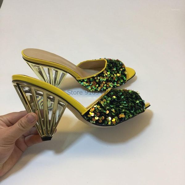 

gold wedge heel sandals squined slippers open toes strange style high heel women's shoes hollow slippers size 35-431, Black