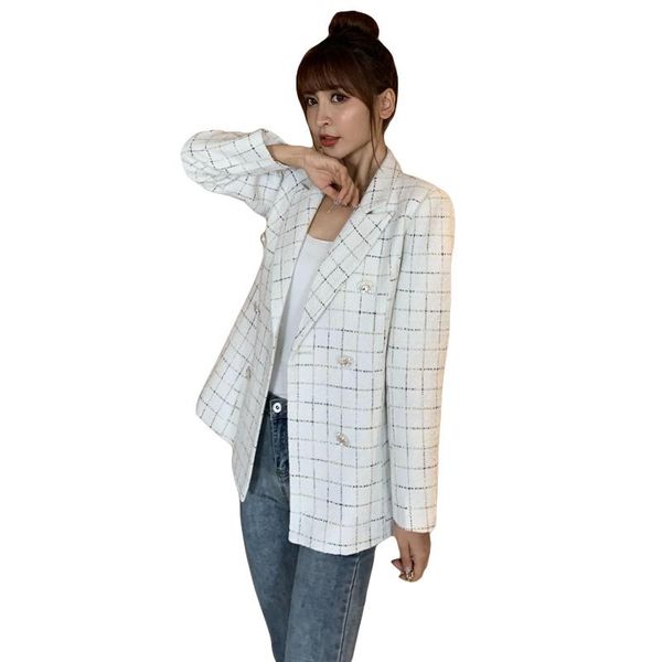 

women's suits & blazers runway designer blazer double breasted diamond button long sleeve notched collar jacket autumn fashion tweed co, White;black