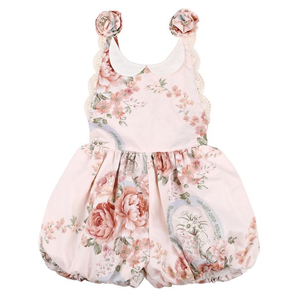 

flofallzique vintage floral baby dress girls sweet shoulder straps with flower decoration for outdoor leisure party kids clothes y200704, Blue