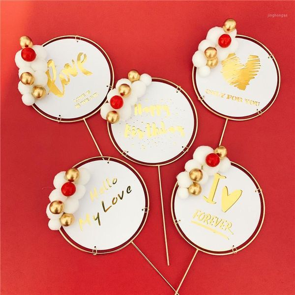 

2020 new arrival iron art with golden letter wool ball decoration lovely cake er for birthday cake1
