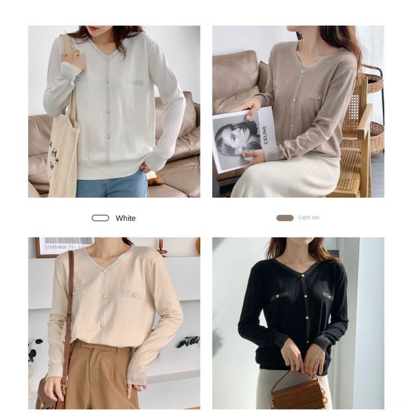 

модальные свитер духи perfumesweater женщин осень зима 2020 новой корейской версии простой небольшой аромат v-образным вырезом с длинным рук, White;black