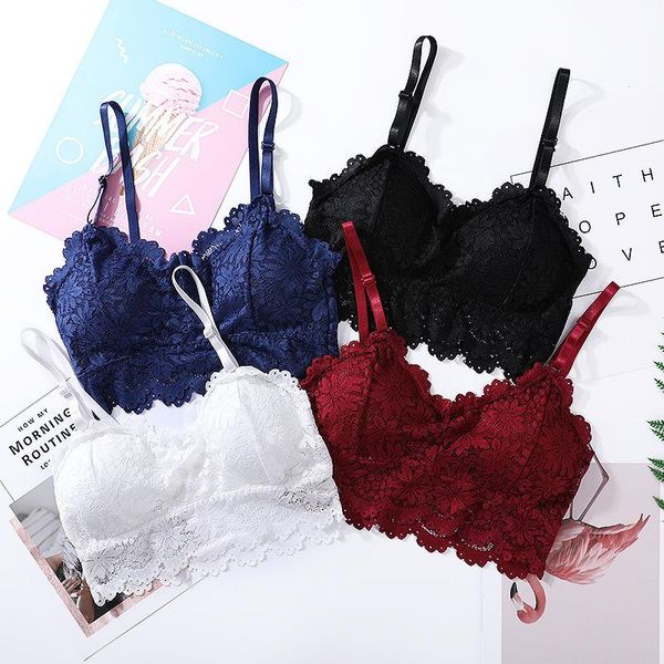 

women push up wireless lace bra ladies bralette underwear lingerie full cup brascamisole bra, Black;white