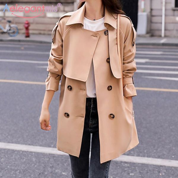 

aelegantmis new design women long trench coat khaki autumn winter classic sashes double breasted coats female casual outwear, Tan;black