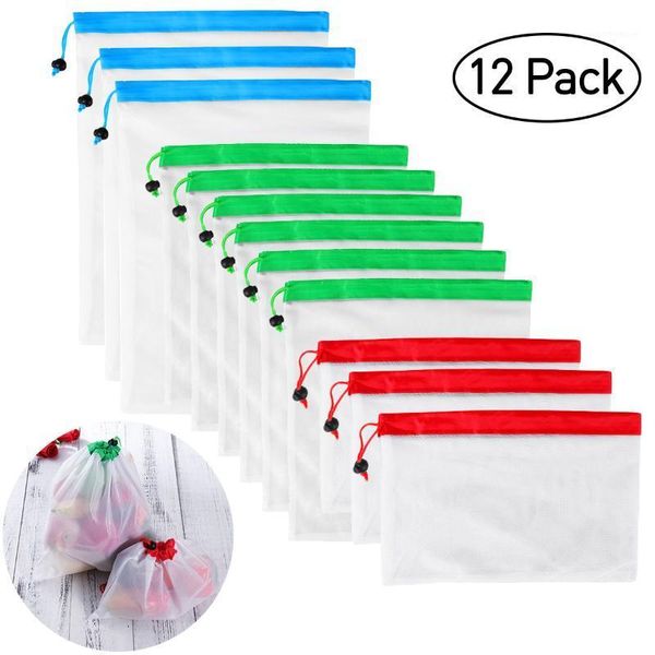 

hanging baskets 12pcs reusable mesh produce bags washable eco friendly for grocery shopping storage fruit vegetable toys sundries bag1