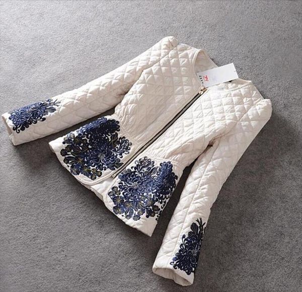 

new 2020 fashion winter coat womens long sleeve stunning embroidery zipper down jacket parka size m 3xl, Black