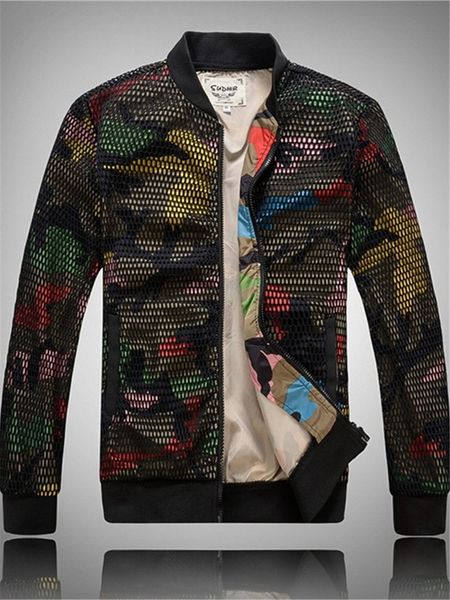 

2021 new hollow out camouflage mesh men jacket coat autumn long sleeve thin stand man jackets spring slim male baseball coats 01l5, Black;brown