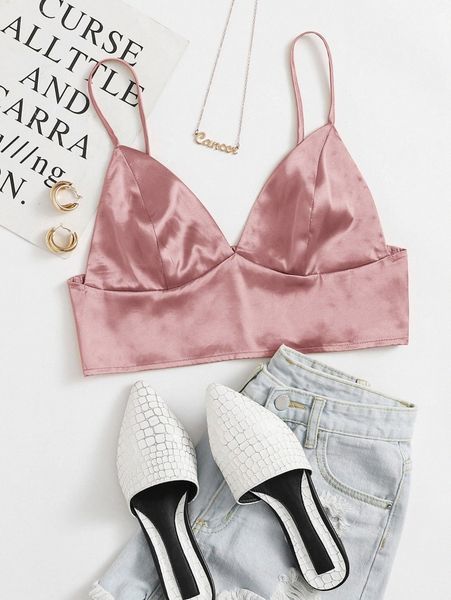 

shirred back satin bralette o1gs#, White