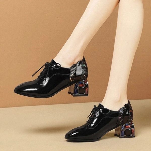 

Rimocy Fashion Patent Leather Crystal High Heels Pumps Women Elegant Lace Up Office Shoes Woman Classic Round Toe Summer Pumps #156X