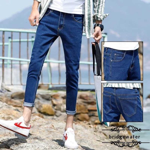 

autumn and winter new elastic jeans ankle-length all-match men's students slim trend casual, Blue