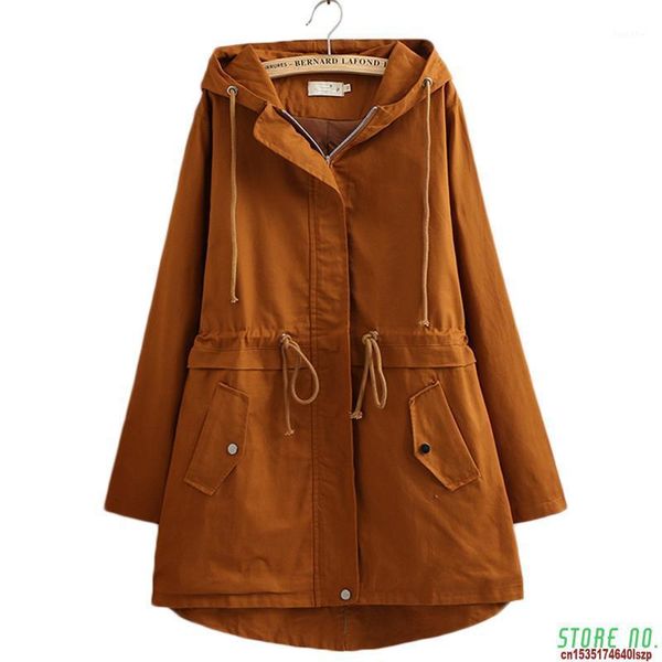 

2020 new female windbreaker coats large size 4xl long hooded outerwear loose spring autumn trench coat women 1, Tan;black