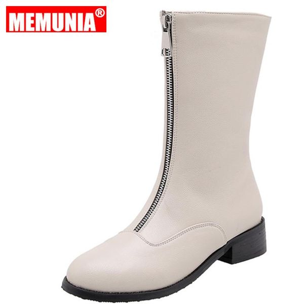

memunia plus size 32-46 new zipper mid calf boots women square low heel autumn winter shoes fashion women's boots dress shoes, Black