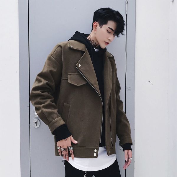 

men's jacket 2021 spring new woolen student coat popular youth icgn, Black;brown
