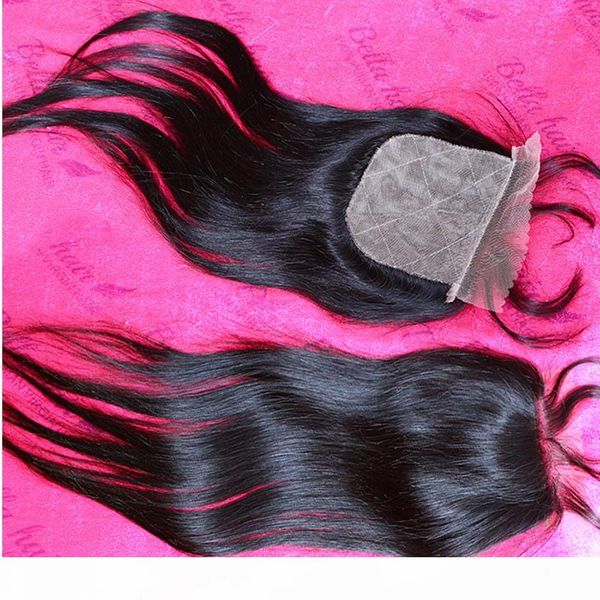 

100% unprocessed brazilian hair silkbaselaceclosure 10"-24" natural color silky straight human hair bellahair dhl ing, Black;brown