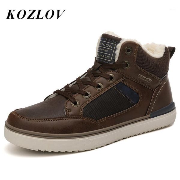 

boots winter fur warm ankle men work casual shoes fashion genuine leather cowboy sneakers kozlov1, Black