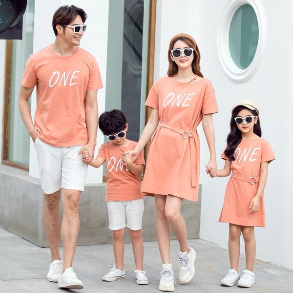 

family matching clothes summer mum daughter dresses dad son cotton short t-shirts tee holiday matching couple outfits, Blue