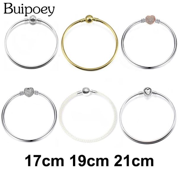 

charm bracelets buipoey 2021 simple basic bangle round head buckle crystal heart-shaped rose gold bracelet male female apply, Golden;silver