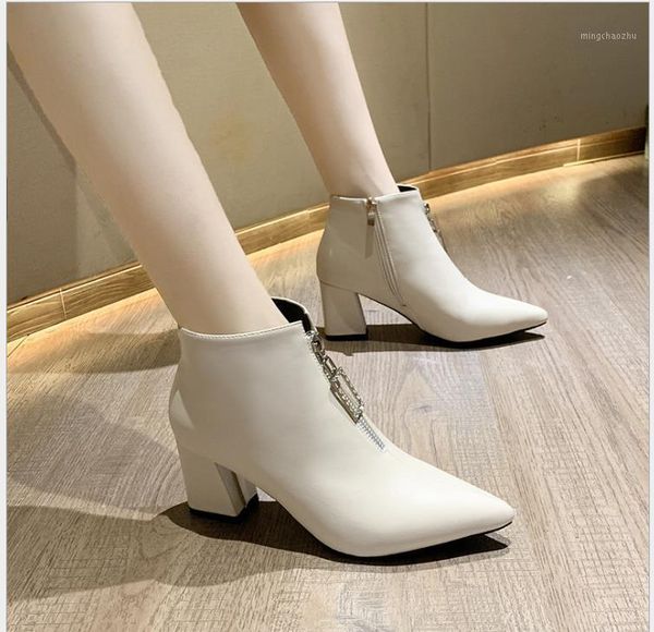 

boots autumn and winter women's shoes female 2021 short europe the united states pointed rhinestones thick1, Black