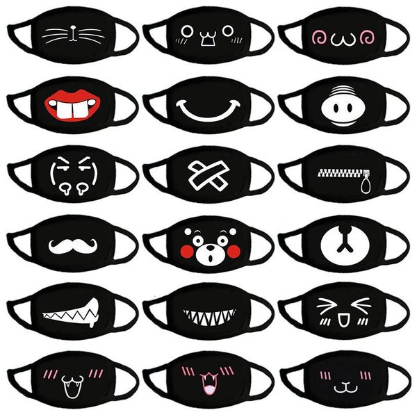 

mascarilla party anime bear face mask kids half face mouth muffle mask reusable dust warm windproof cotton mask black white
