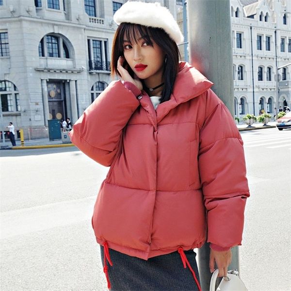

short bubble jacket for women winter solid parkas korean style stand collar thick cotton padded coat femme kurtka damska 201210, Black