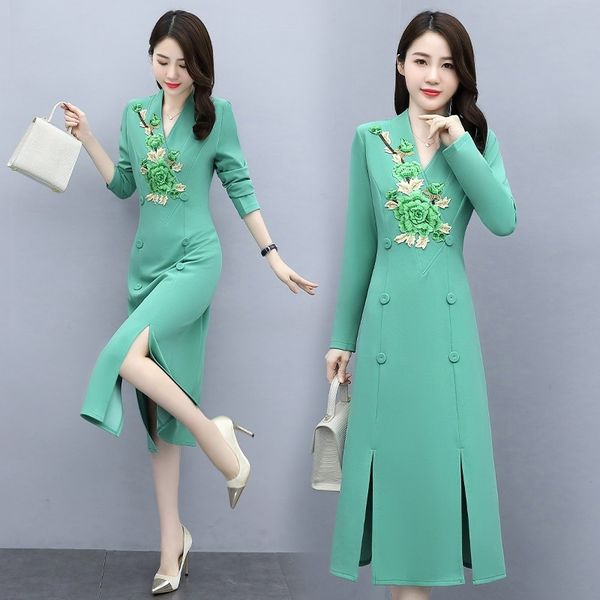 

новый вышитой платье осенью 2020 средней школы женщин с длинным столбиком над коленом платье dressnew пригородного стиль 8sdcw, Black;gray