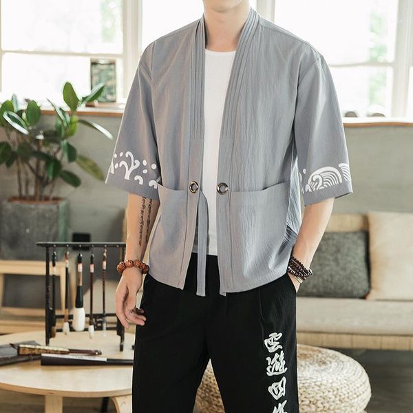 

man clothing linen kimono jackets men casual vintage cardigan coat men calf-length streetwear chinese style jackets1, Black;brown