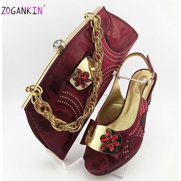 

wine color latest ins selling african women shoes and bag set african lady matching shoes and bag for garden party1, Black