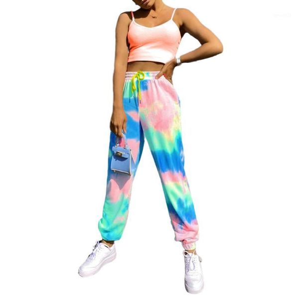 

women's pants & capris fashion women ladies high waist drawstring tie-dye summer casual sports pants1, Black;white