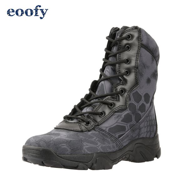 

jungle camo trainers boots python pattern combat tactical shoes hiking motorcycle footwear with zipper breathable t200327, Black