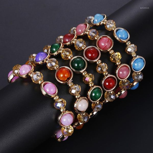 

elifashion crystal rhinestone beads bracelet natural stone golden metal decoration fashion reiki jewelry bracelets for women1, Black